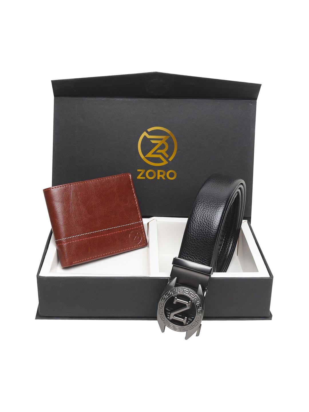 

ZORO Men Black & Brown Belt Wallet Combo Set