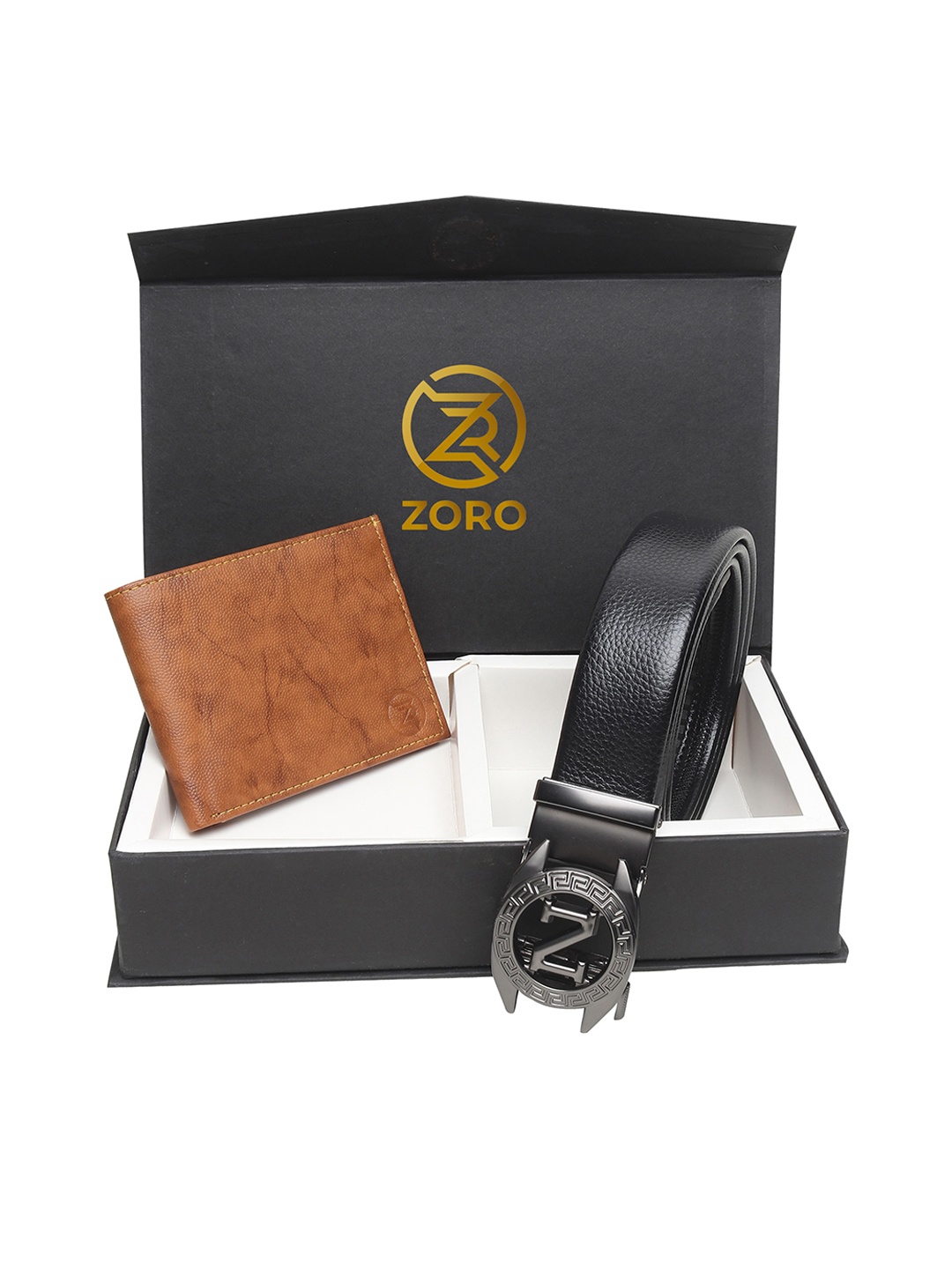 

ZORO Men Black & Tan Brown Solid Belt & Wallet Set