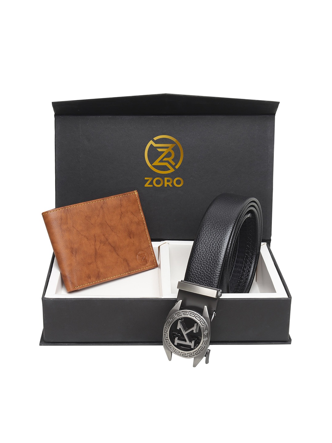 

ZORO Men Black & Brown Leather Belt Wallet Combo Set