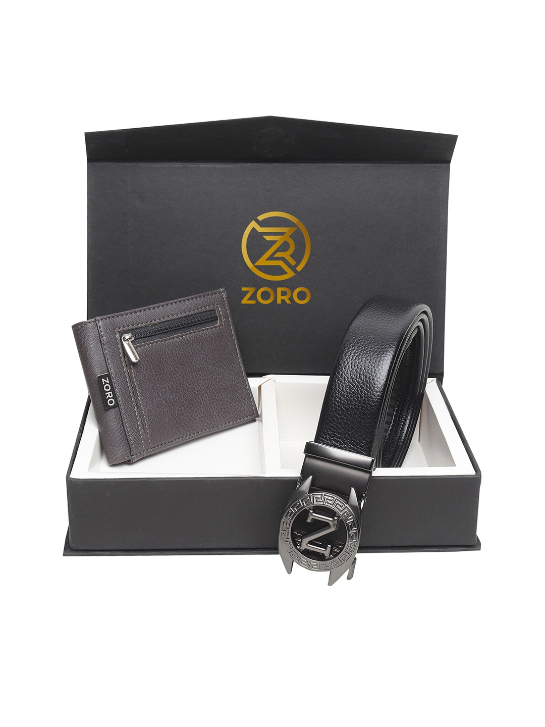 

ZORO Men Black & Grey Belt & Wallet Accessory Gift Set