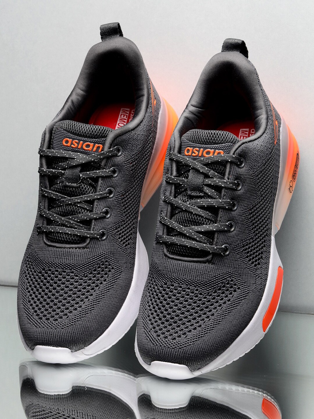 

ASIAN Men Grey & orange Mesh Running Non-Marking Shoes