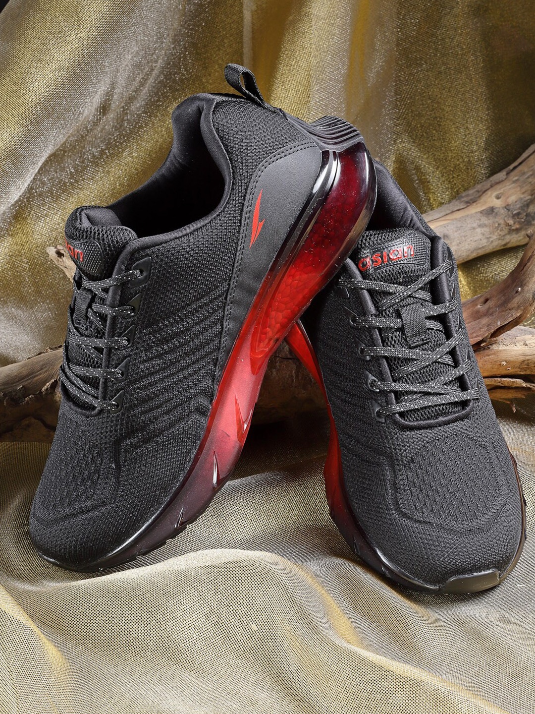

ASIAN Men Black & Red Mesh Running Non-Marking Shoes