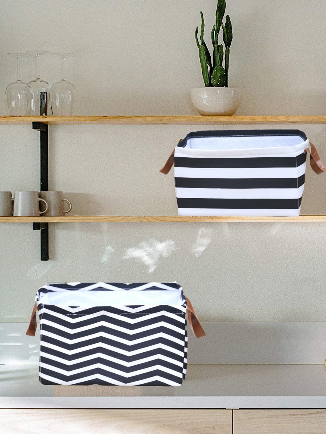 

My Gift Booth Set Of 2 Black & White Striped Basket Organisers