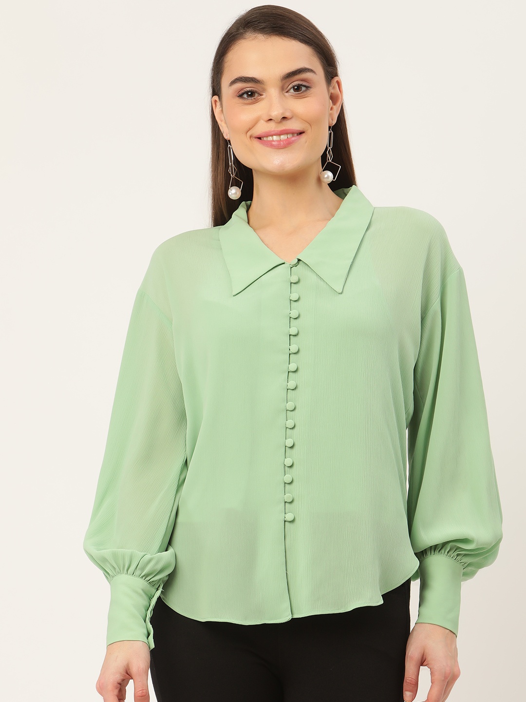 

Madame Women Green Casual Shirt