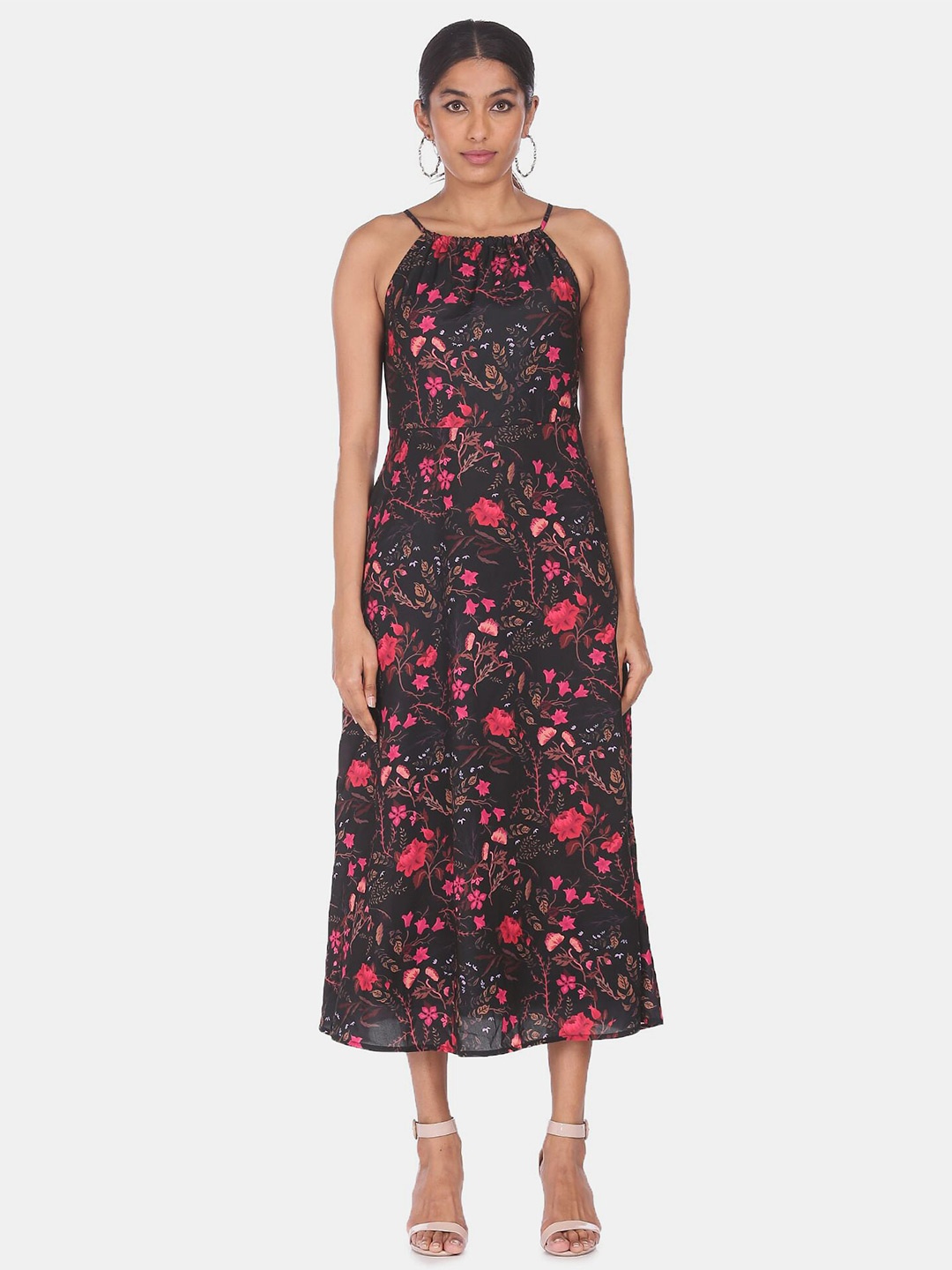 

SHFFL Women Black Floral A-Line Midi Dress