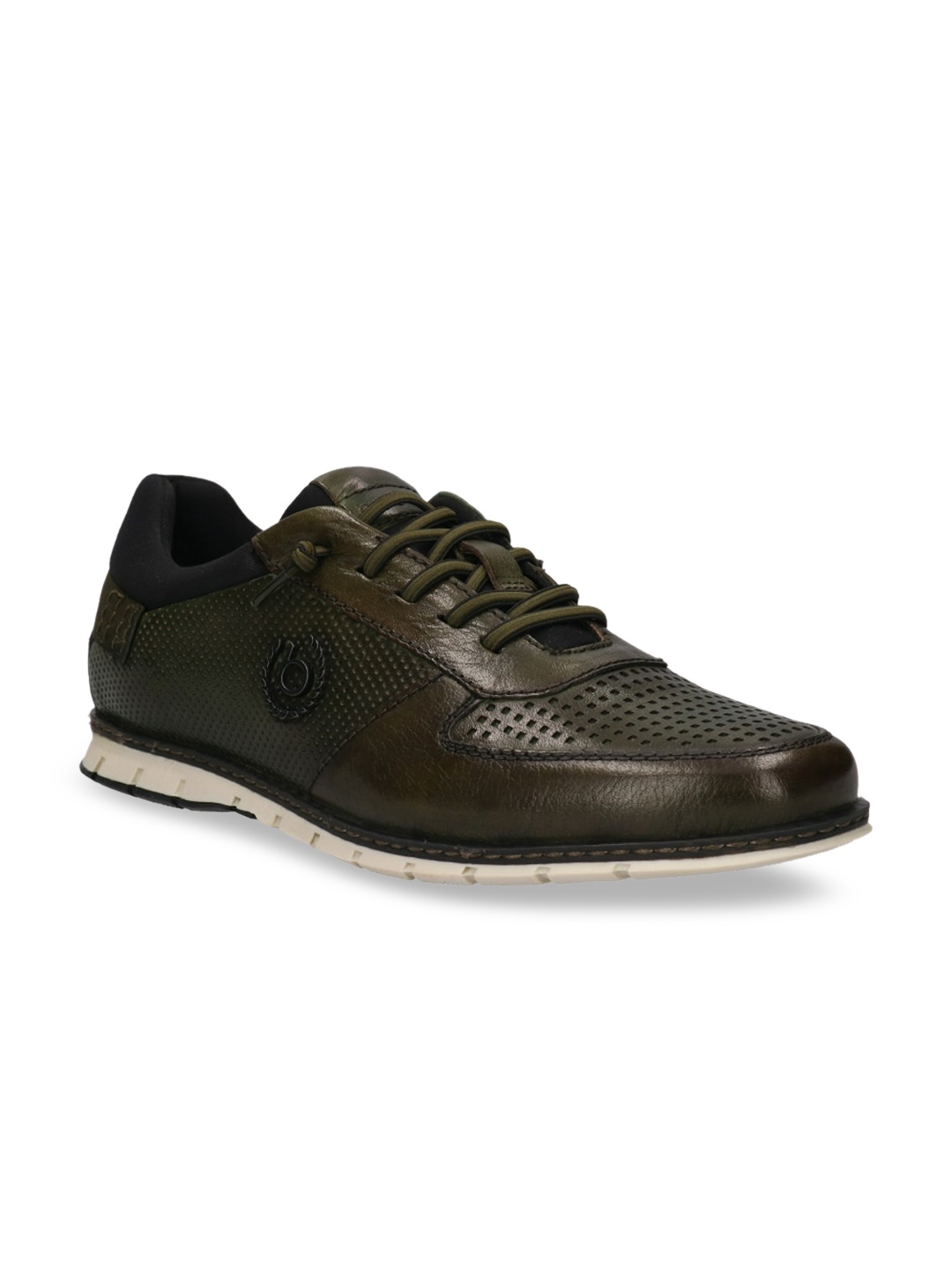 

Bugatti Men Green Textured Leather Oxfords