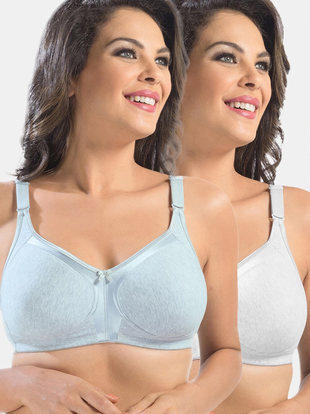 

Sonari Pack Of 2 Blue & White Non Padded No Wired Everyday Bra