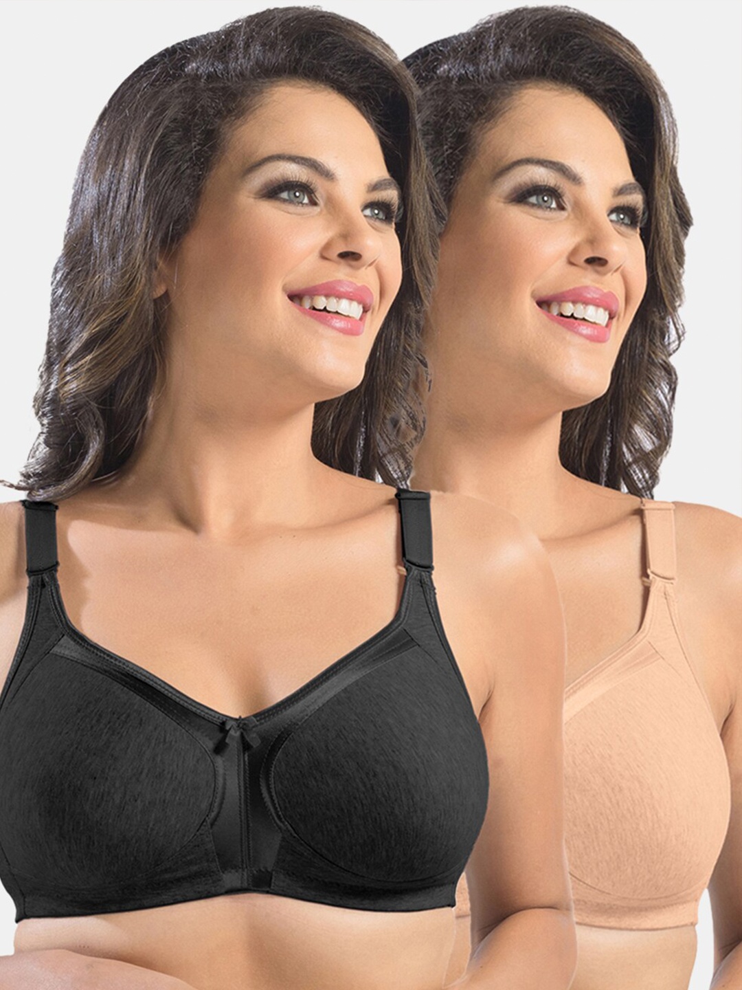 

Sonari Black & Peach Set Of 2 Non Padded Full Coverage Bra
