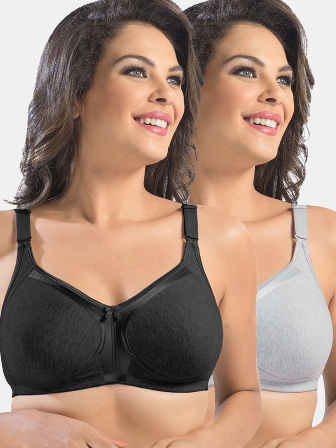 

Sonari Pack of 2 Non Padded Full Coverage Bra, Black