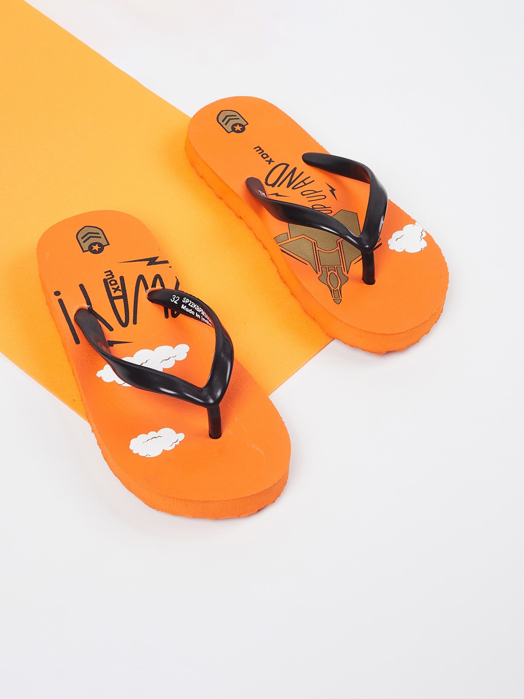 

max Boys Orange Printed PU Thong Flip-Flops