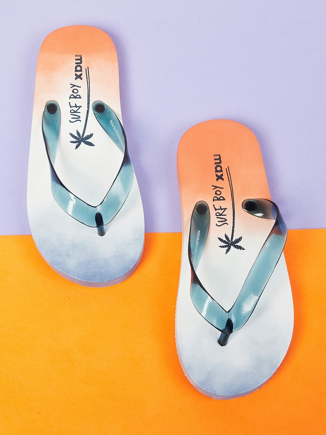 

max Boys Navy Blue & Orange Printed Thong Flip-Flops