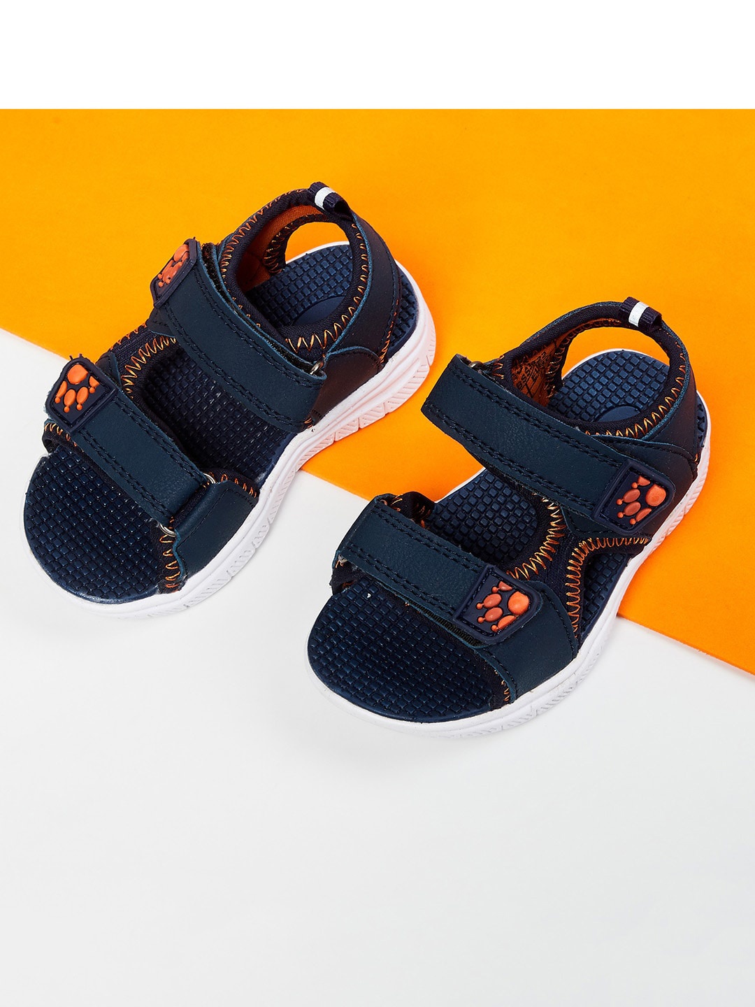 

max Boys Navy Blue & Orange Sport Sandals