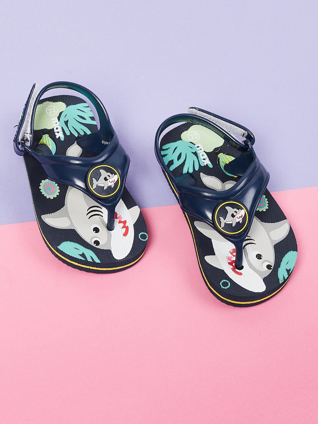 

max Boys Navy Blue Printed Thong Flip-Flops