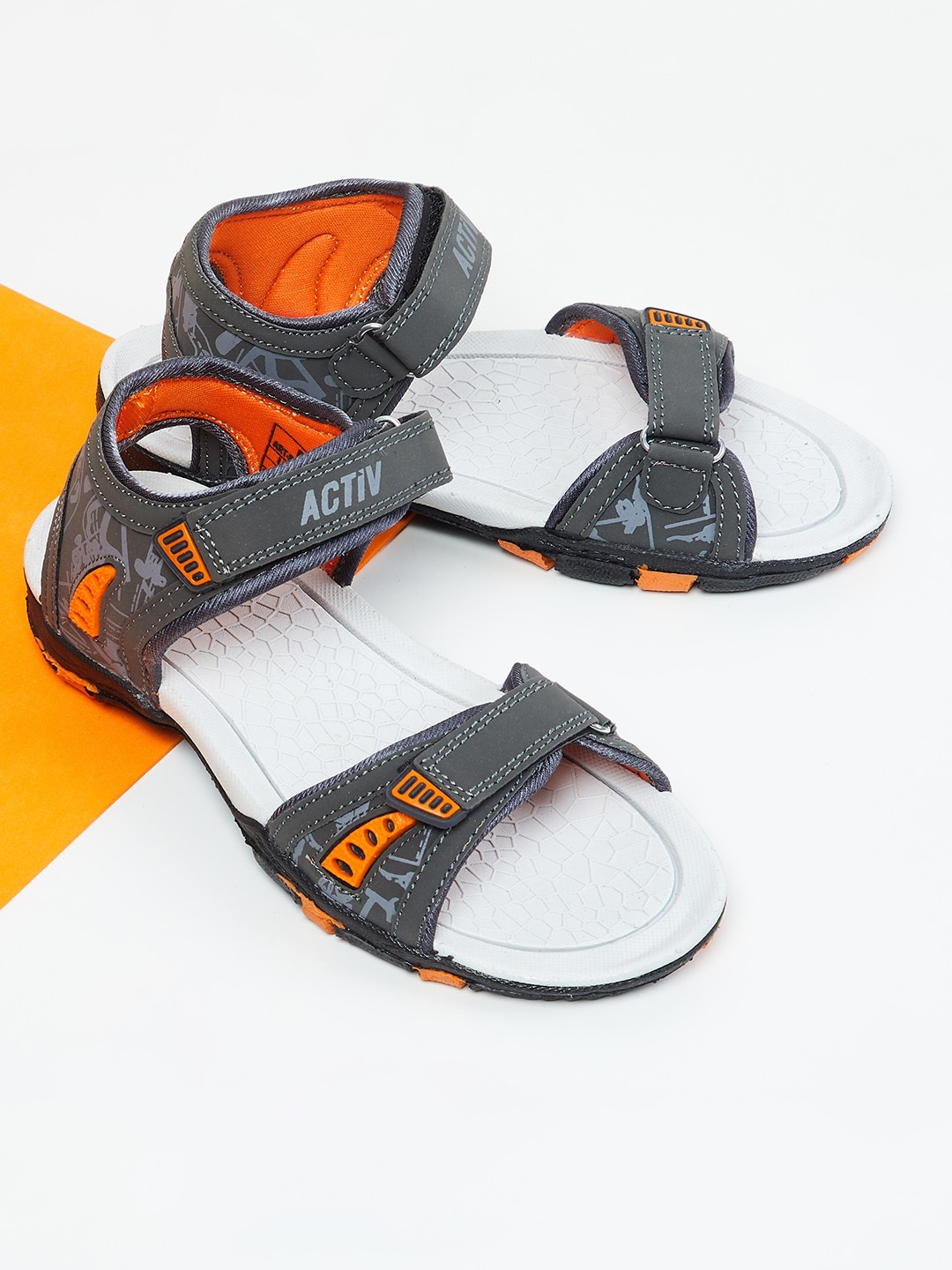 

max Boys Grey & Orange PU Comfort Sandals