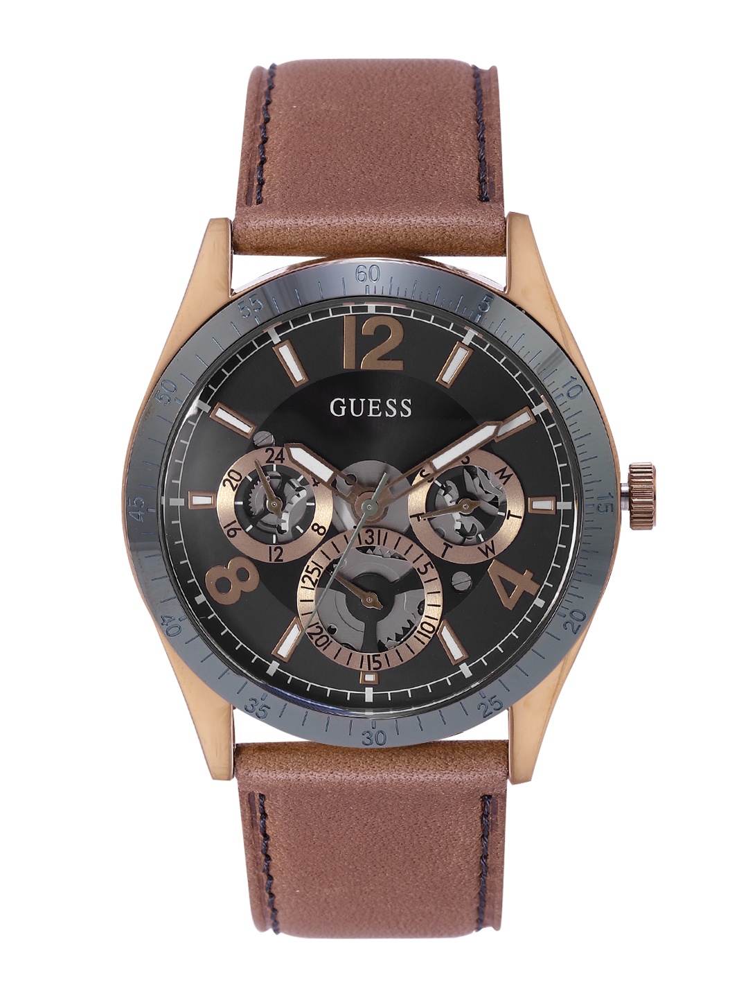 

GUESS Men Black Solid Leather Straps Analogue Watch GW0216G2