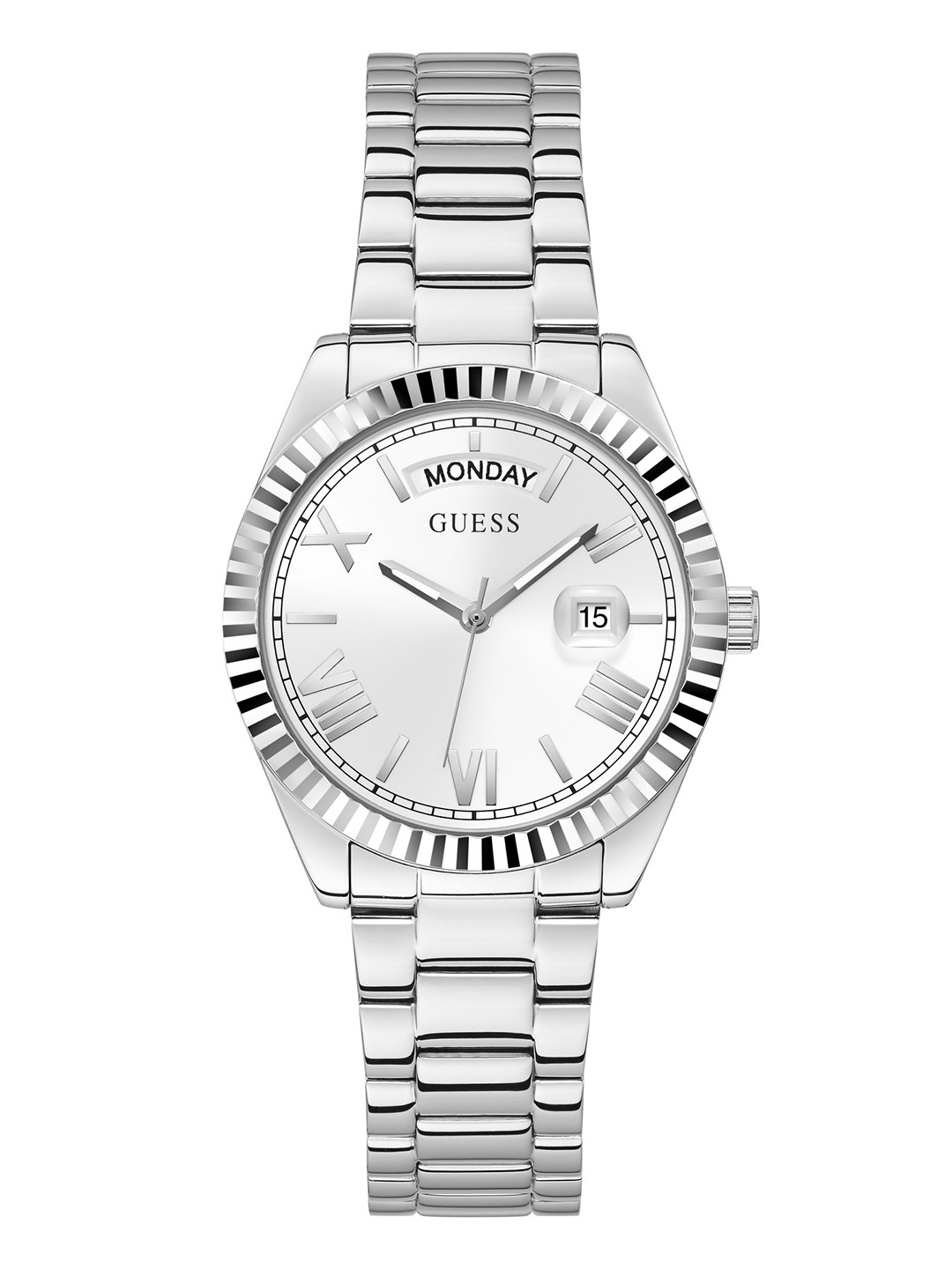 

GUESS Women Silver-Toned Dial & Stainless Steel Bracelet Straps Analogue Watch GW0308L1