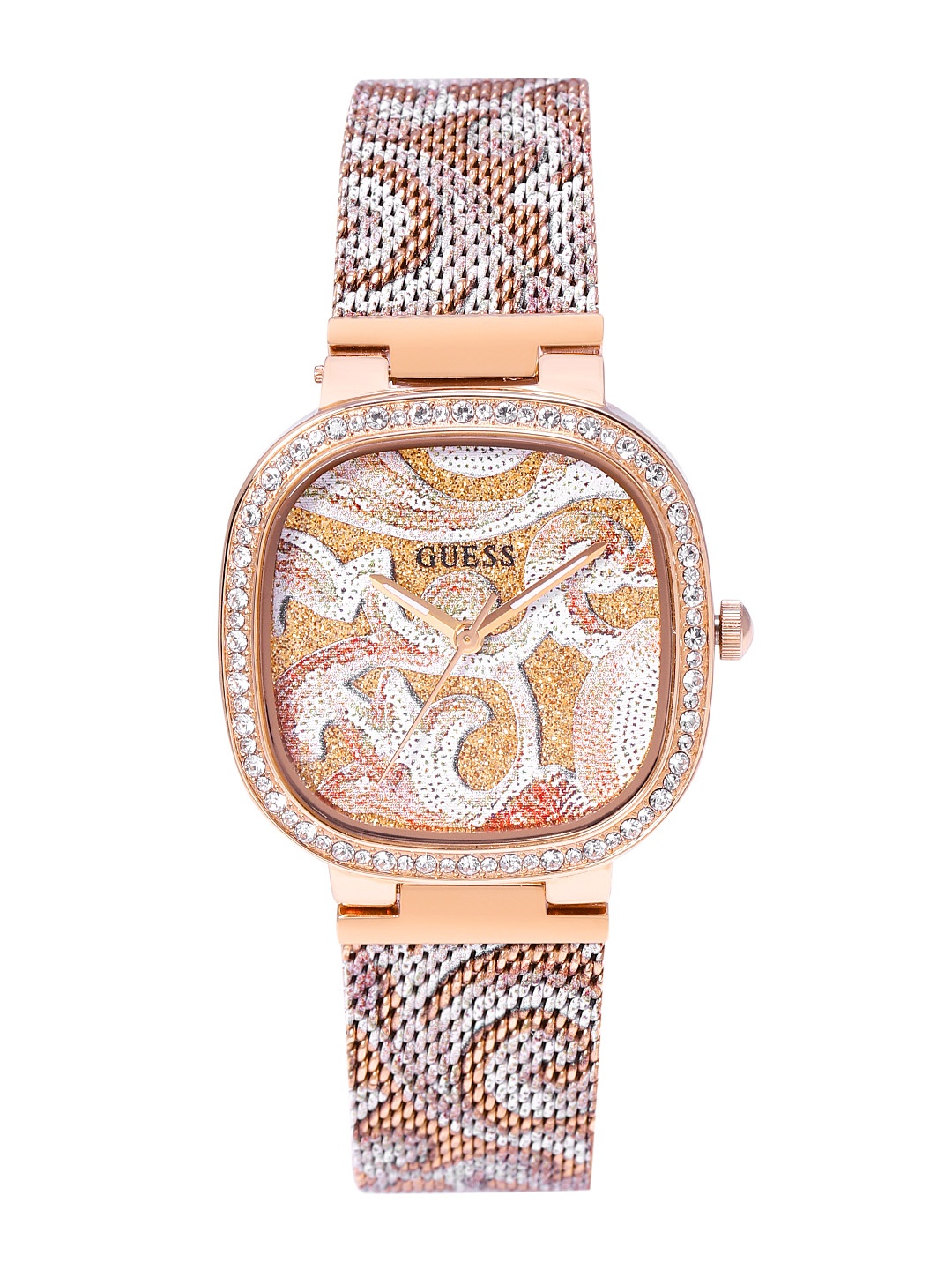 

GUESS Women White & Gold-Toned Embellished Analogue Watch GW0304L3