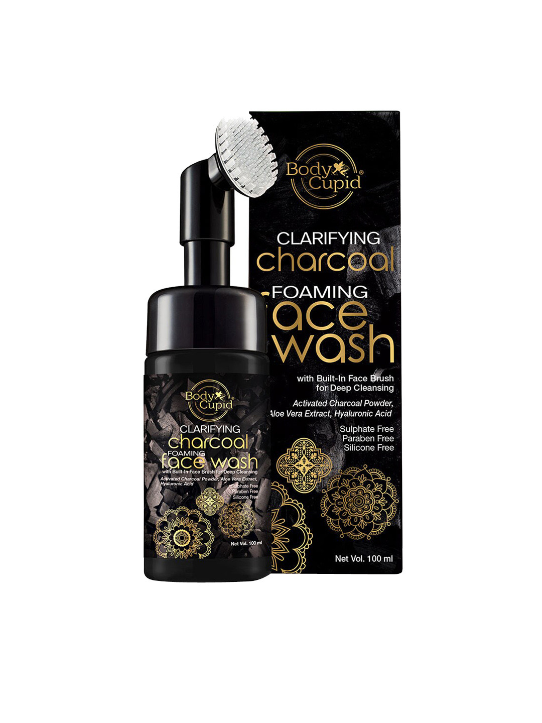 

Body Cupid Clarifying Charcoal Foaming Face Wash with Built In Brush - 100 ml, Black