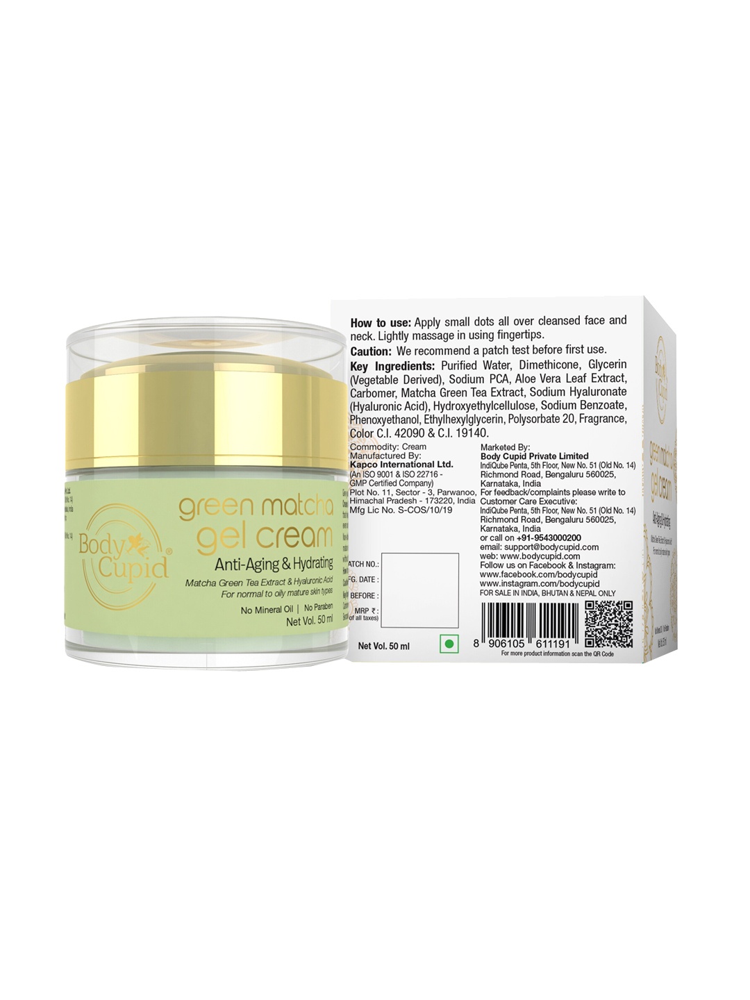

Body Cupid Green Matcha Gel Cream with Green Tea Extract & Hyaluronic Acid 50 ml
