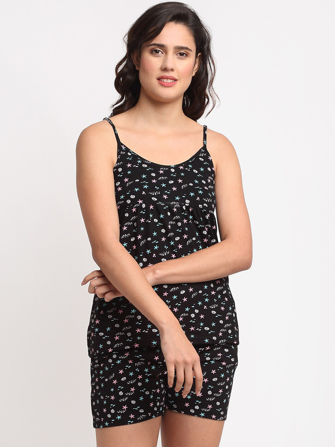 

Kanvin Women Black & Pink Printed Night suit