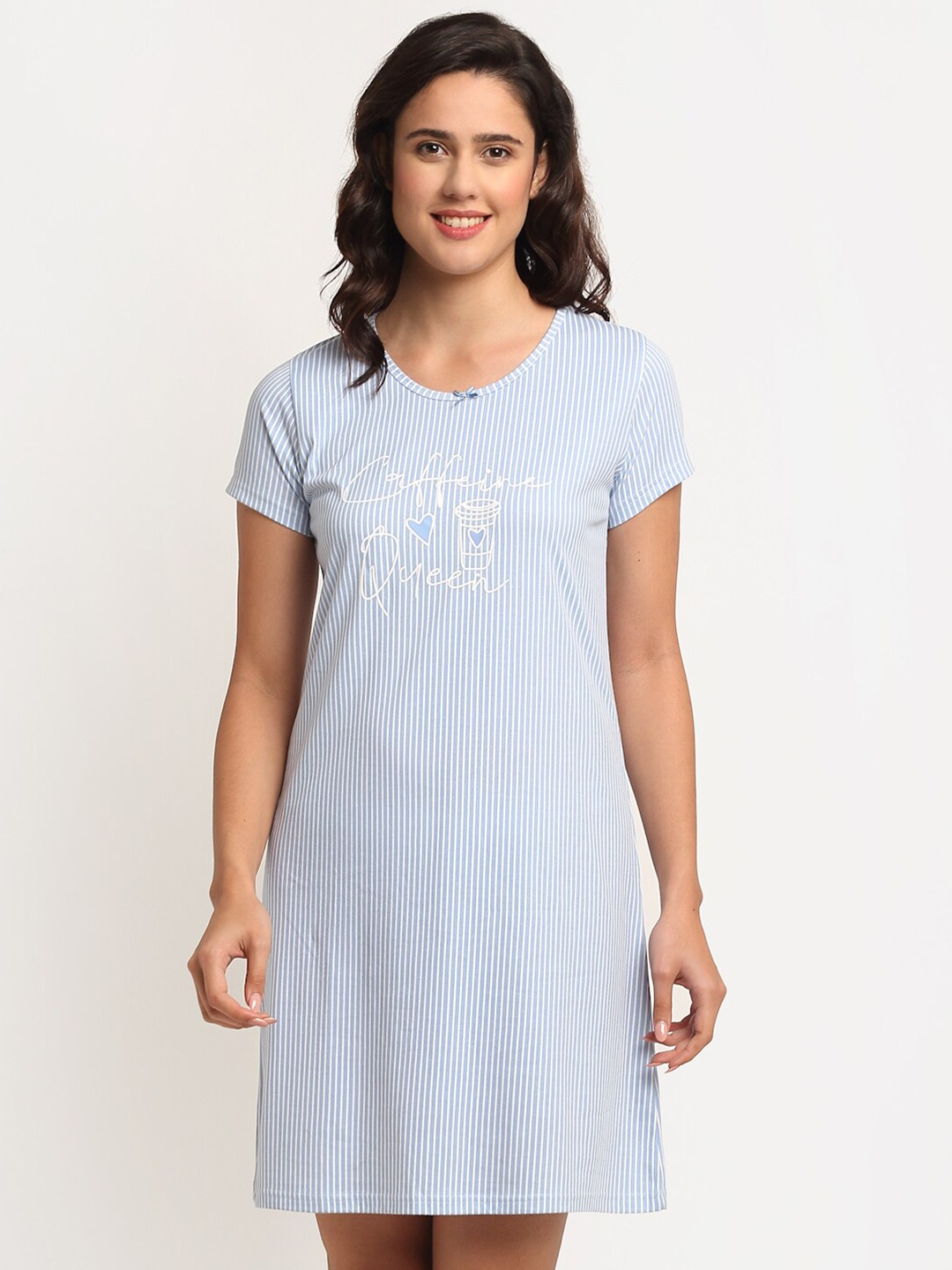 

Kanvin Blue Printed T-Shirt Nightdress