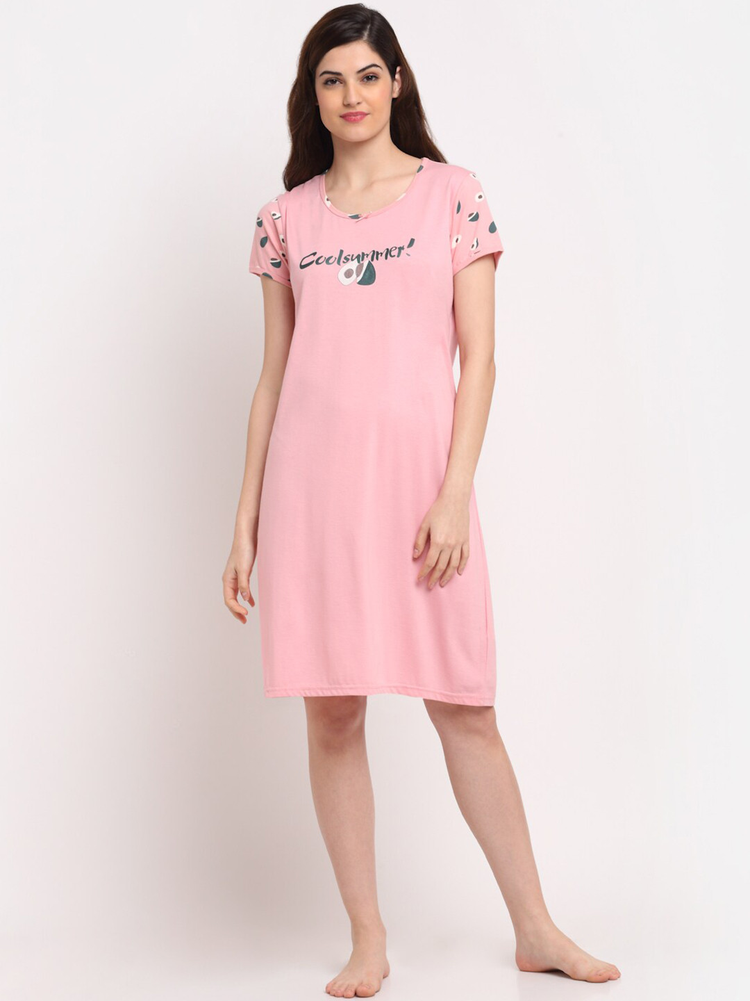

Kanvin Pink Printed T-shirt Nightdress