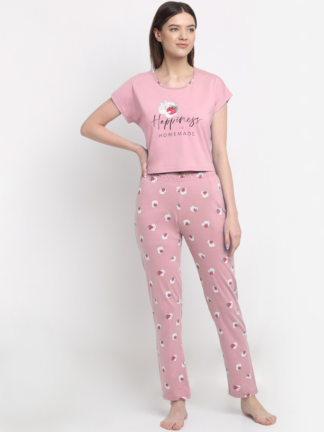 

Kanvin Women Pink & White Printed Night suit with Extra Pyjamas