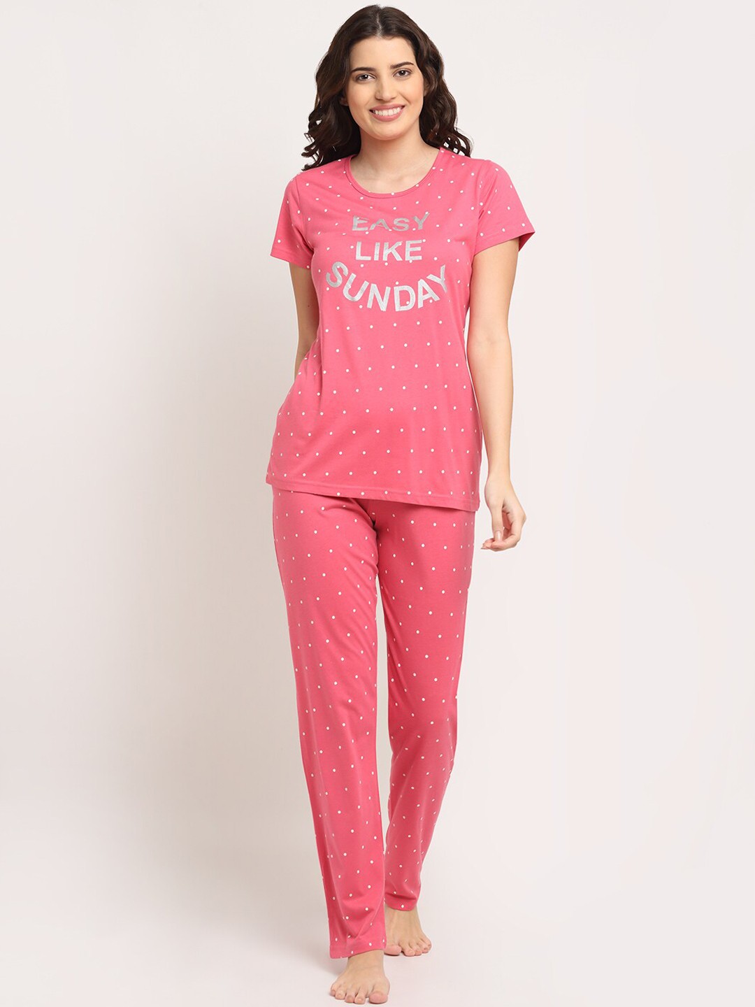 

Kanvin Women Pink & White Printed Night suit