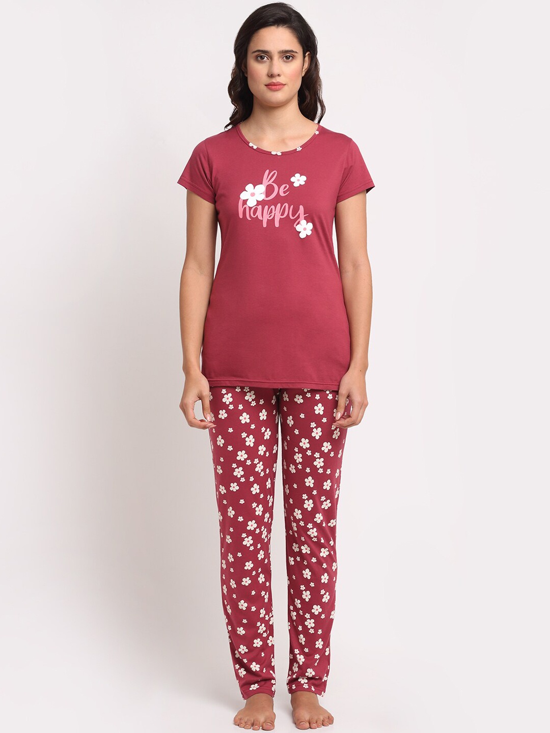 

Kanvin Women Maroon Printed Night Suit