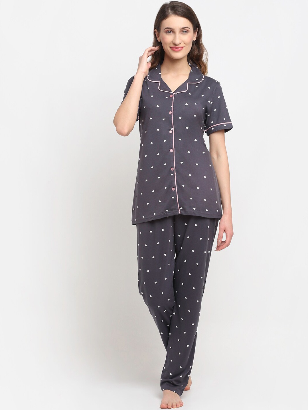 

Kanvin Women Purple & White Printed Night suit