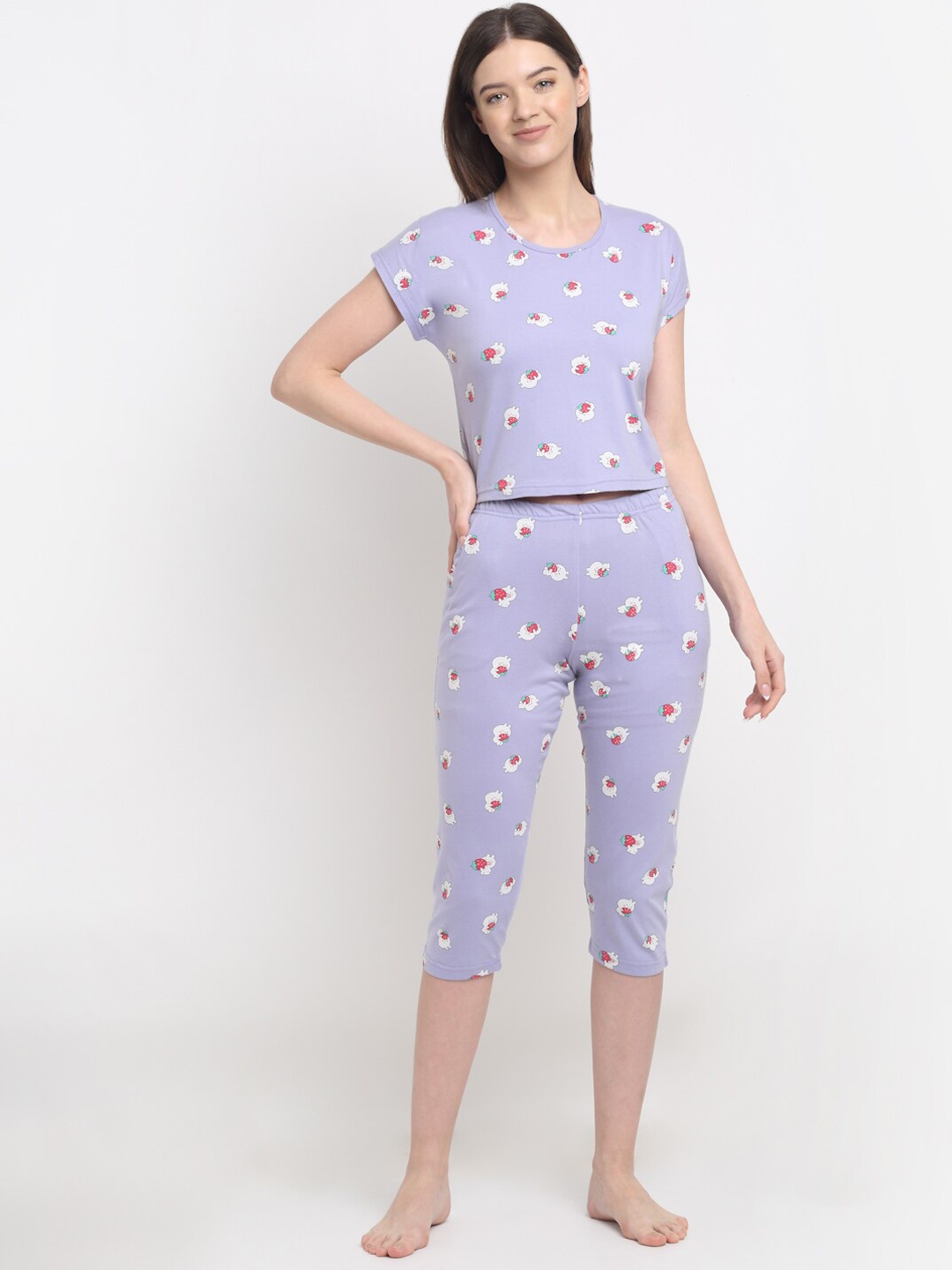 

Kanvin Women Violet & Pink Printed Night suit