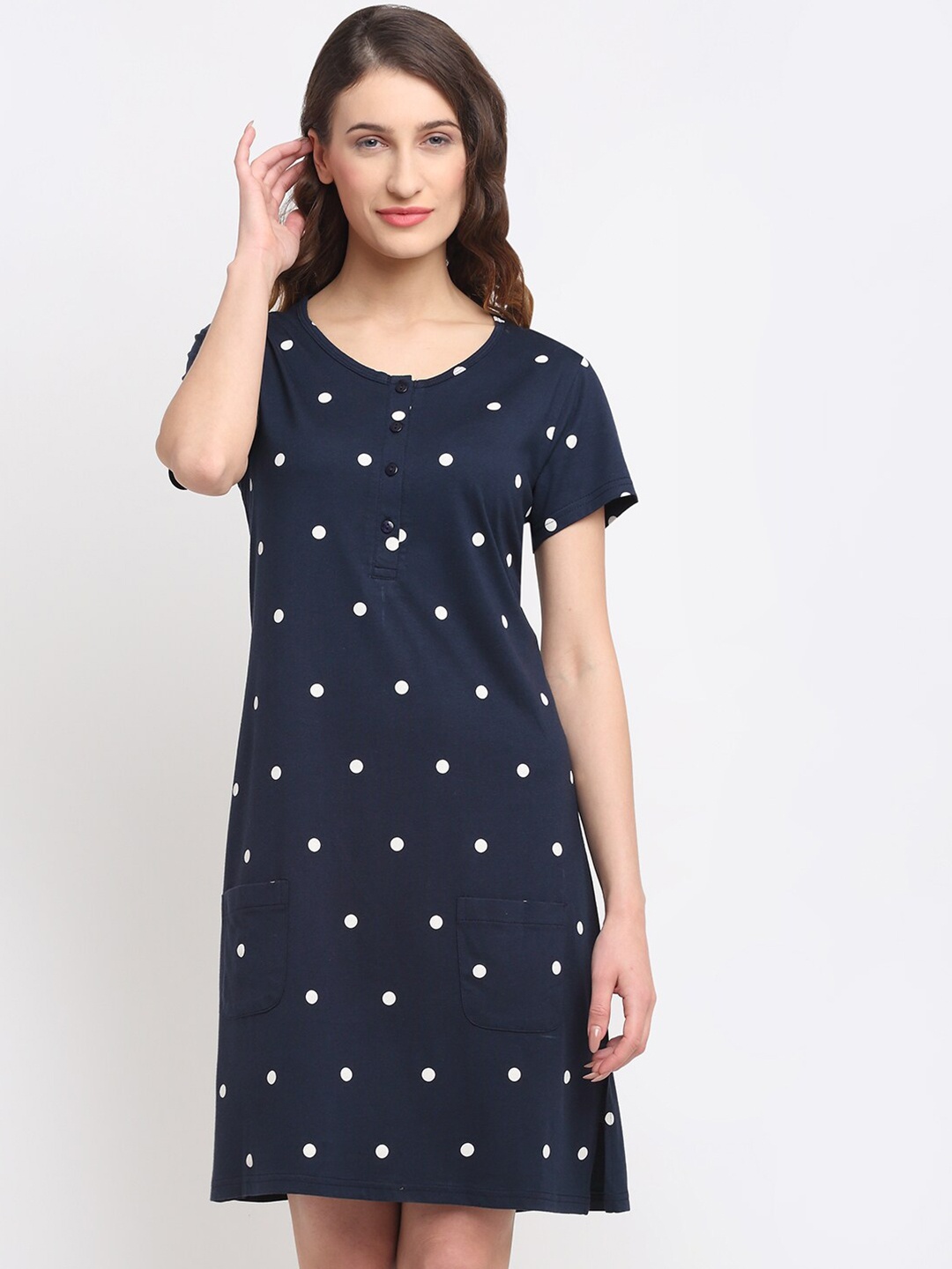 

Kanvin Women Navy Blue Printed Nightdress