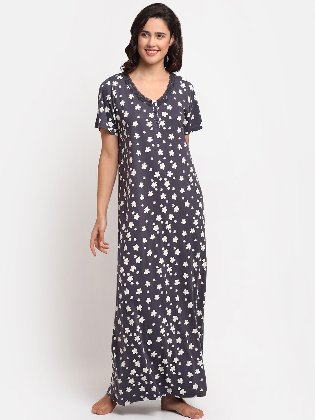 

Kanvin Purple & White Printed Cotton Maxi Nightdress