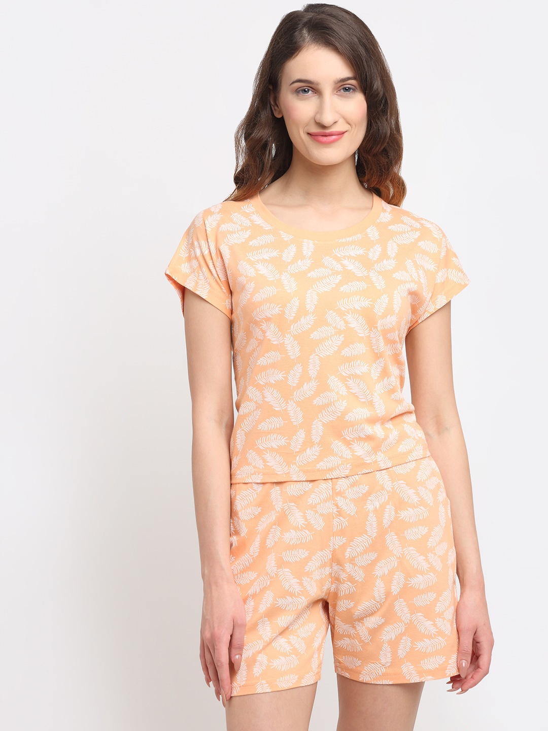 

Kanvin Women Peach-Coloured Printed Pure Cotton Night suit