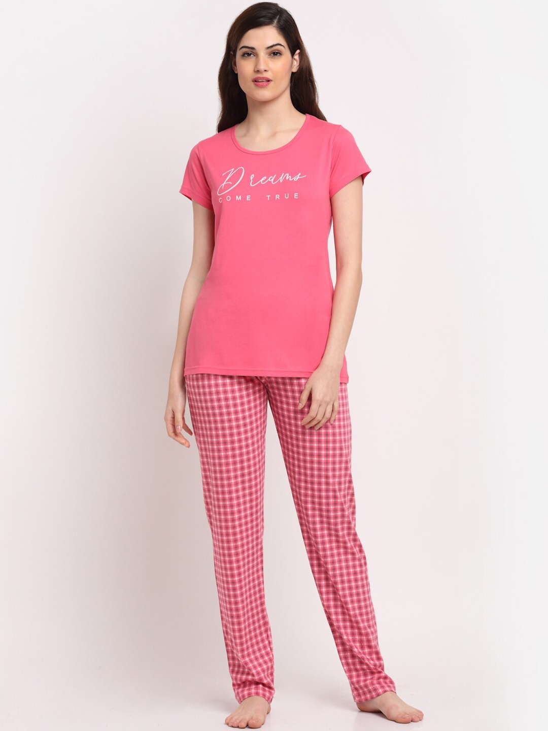 

Kanvin Women Pink Printed Pure Cotton Night suit