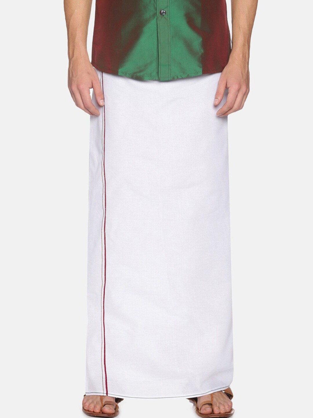 

Chennis Men White & Maroon Solid Pure Cotton Dhoti