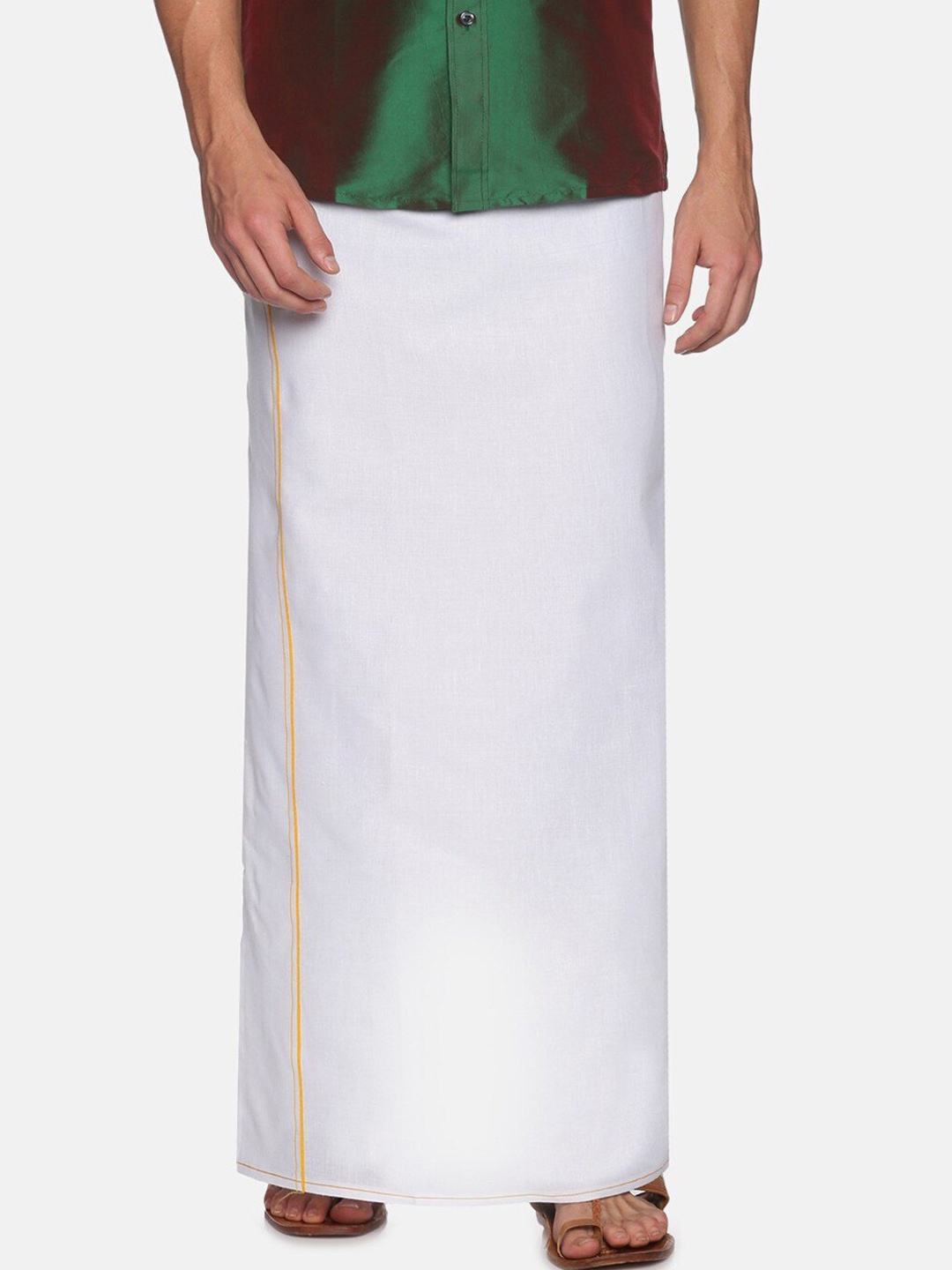 

Chennis Men White & Yellow Pure Cotton Dhoti