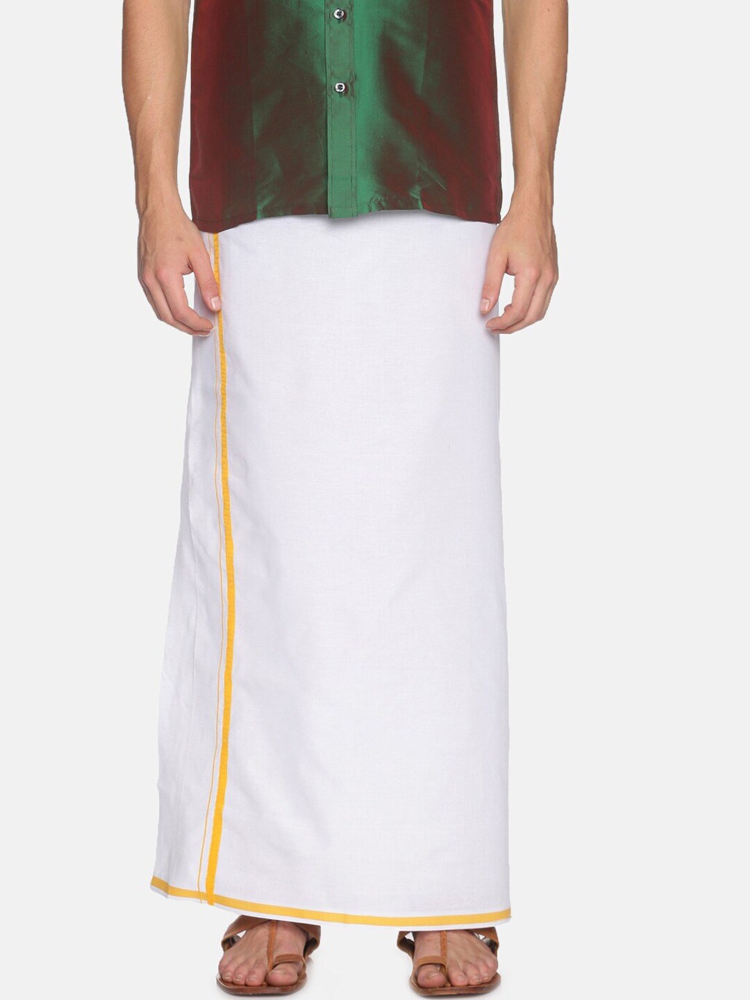 

Chennis Men White & Yellow Pure Cotton Dhoti