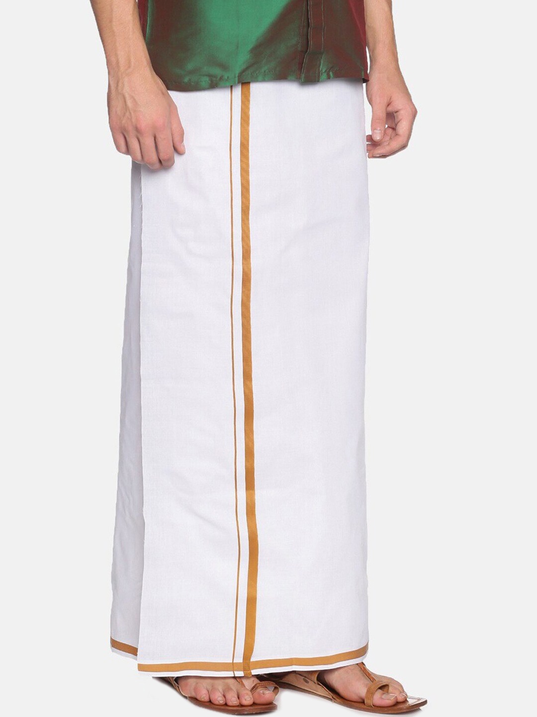 

Chennis Men White & Mustard Yellow Pure Cotton Dhoti