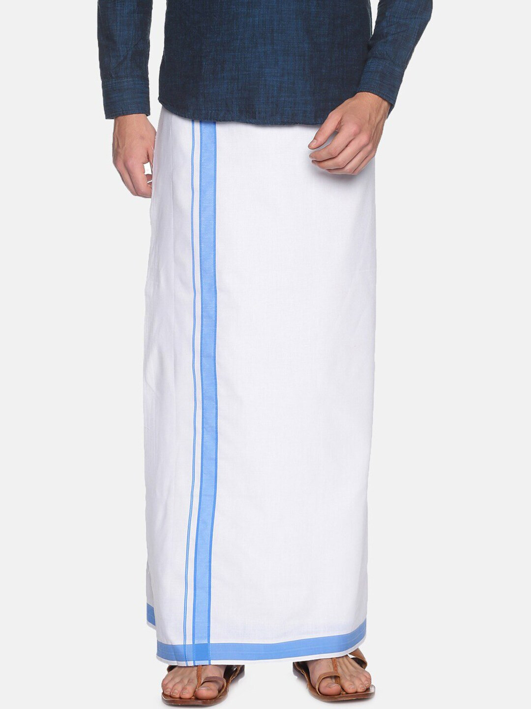 

Chennis Men White & Blue Solid Pure Cotton Dhoti