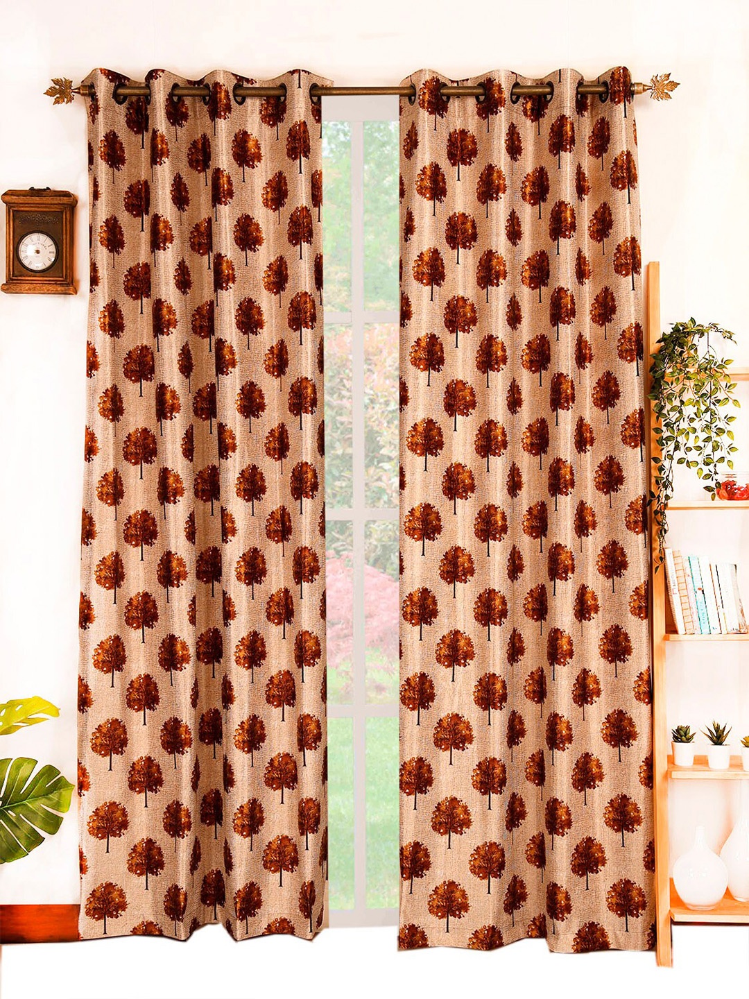 

Ariana Set of 2 Camel Brown & Peach-Coloured Floral Long Door Curtain