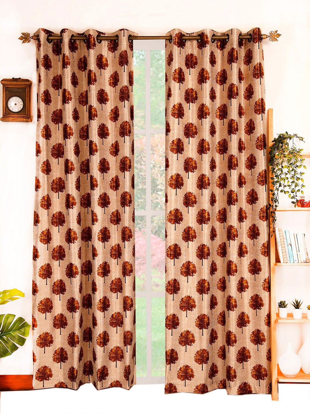 

Ariana Camel Pack Of 2 Brown Floral Printed Door Curtains, Camel brown