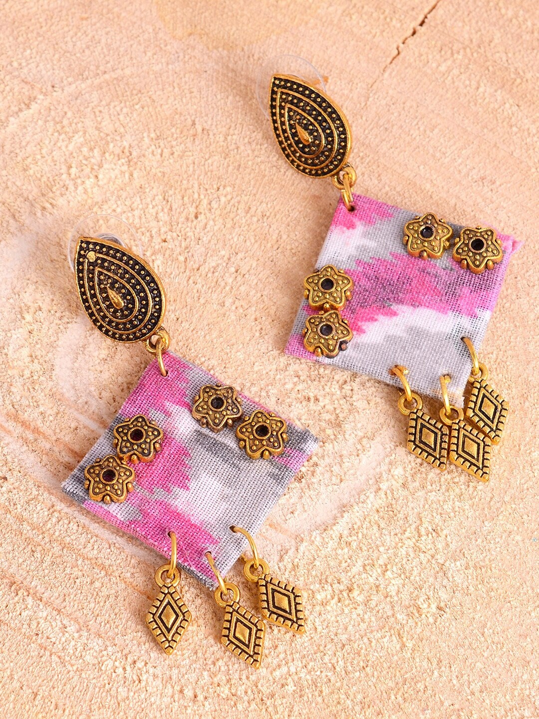 

kashwini Pink & Gold-Plated Contemporary Drop Earrings