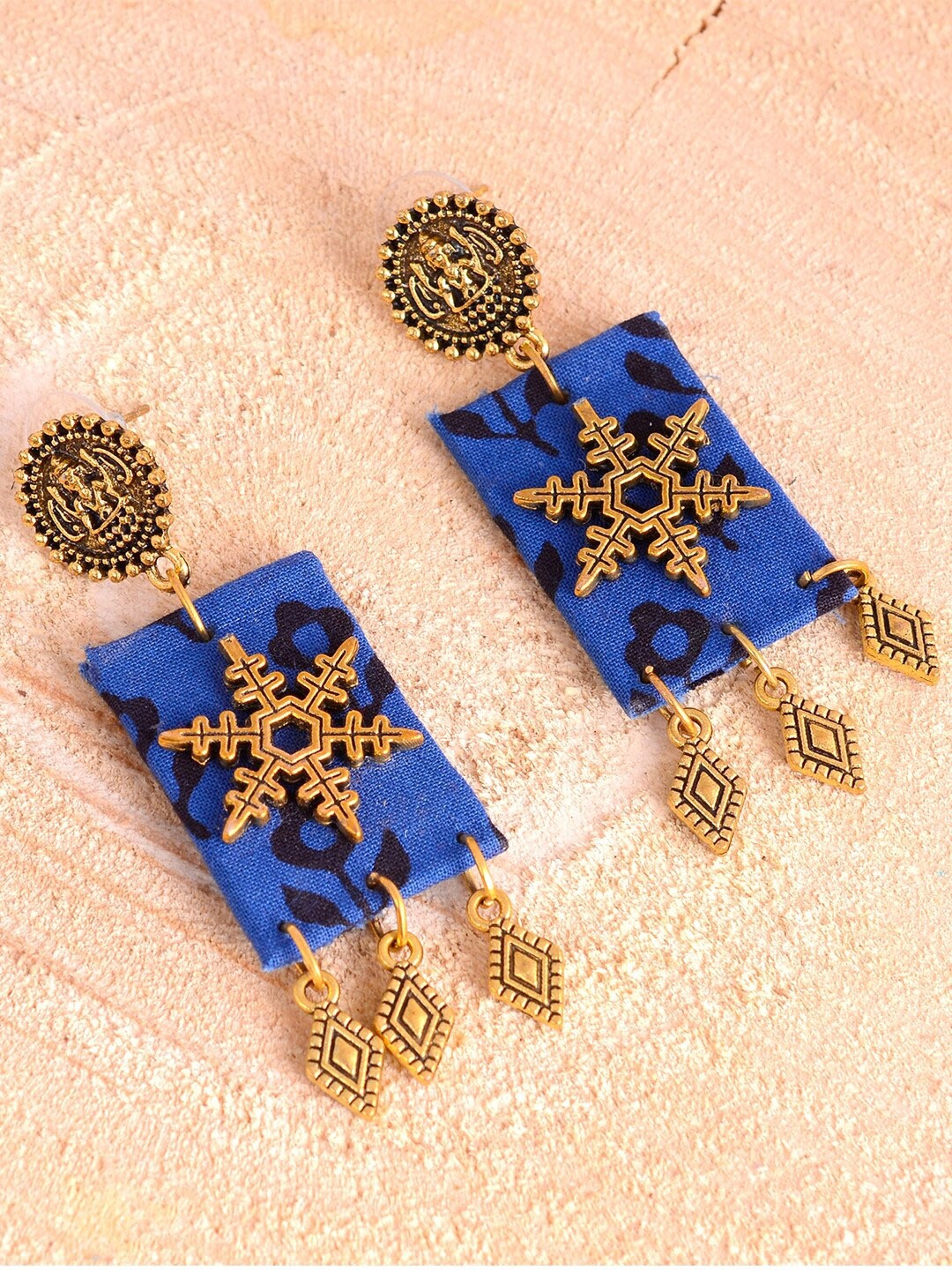 

kashwini Women Gold-Toned & Blue Fabric Dangle Drop Earrings