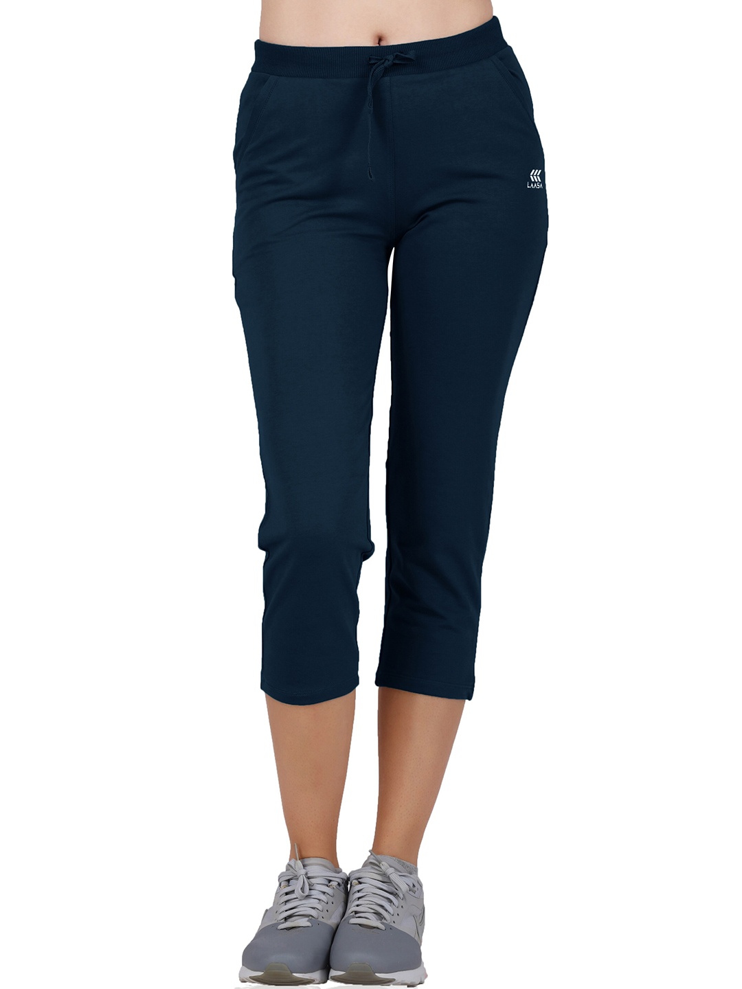 

LAASA SPORTS Women Regular Fit Navy Blue Cotton Capris