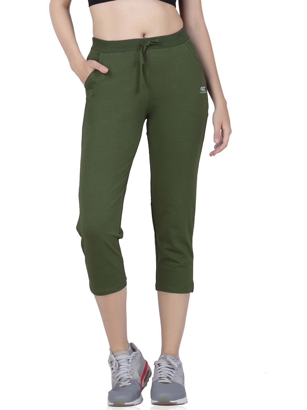 

LAASA SPORTS Women Green Capris Cotton Track Pant