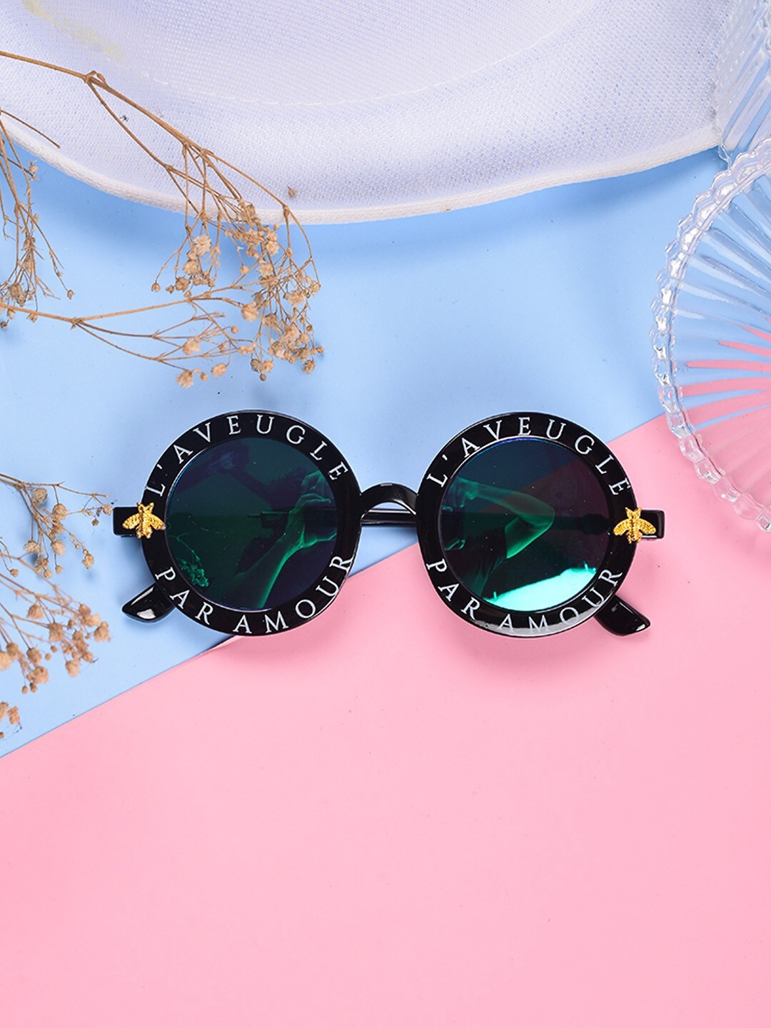 

POPLINS Unisex Kids Blue Lens & Black Round Sunglasses with UV Protected Lens GG-1046-B