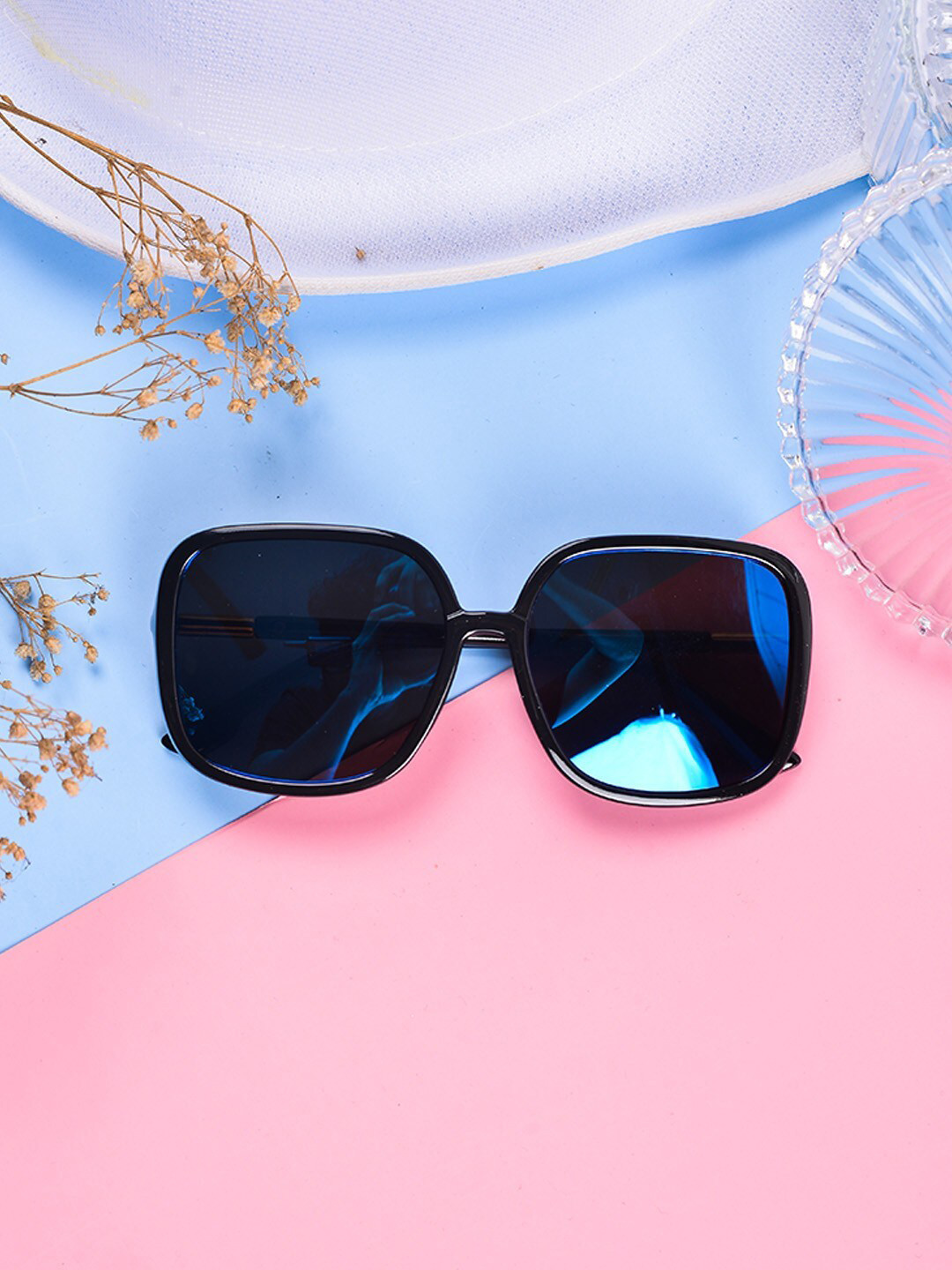 

POPLINS Unisex Kids Blue Lens & Black Square Sunglasses with UV Protected Lens
