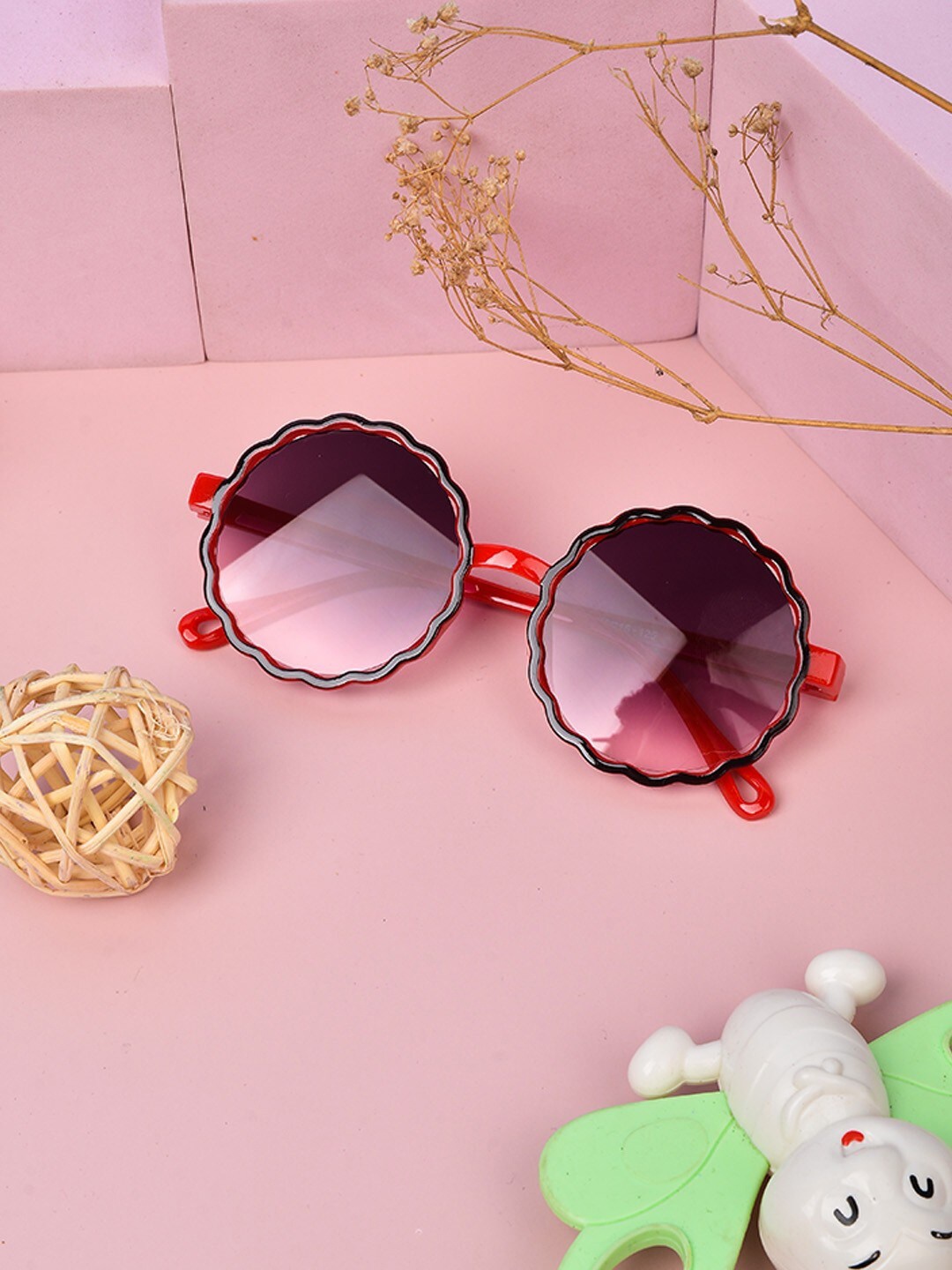 

POPLINS Unisex Kids Purple Lens & Red Round Sunglasses With UV Protected Lens