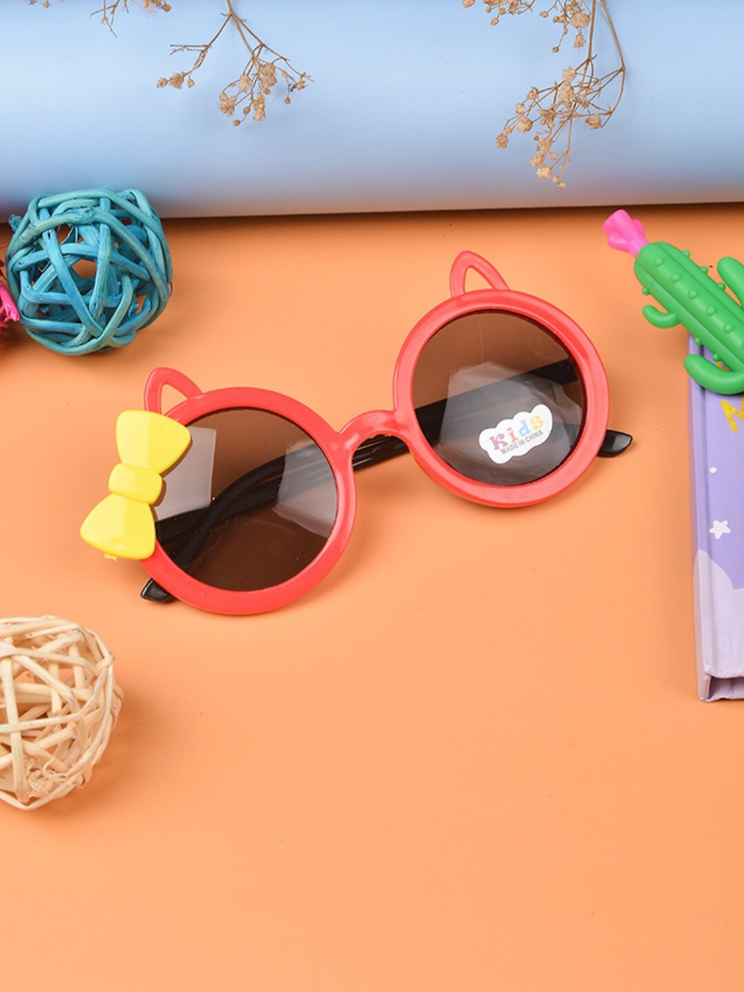 

POPLINS Unisex Kids Black Lens & Red Round Sunglasses with UV Protected Lens